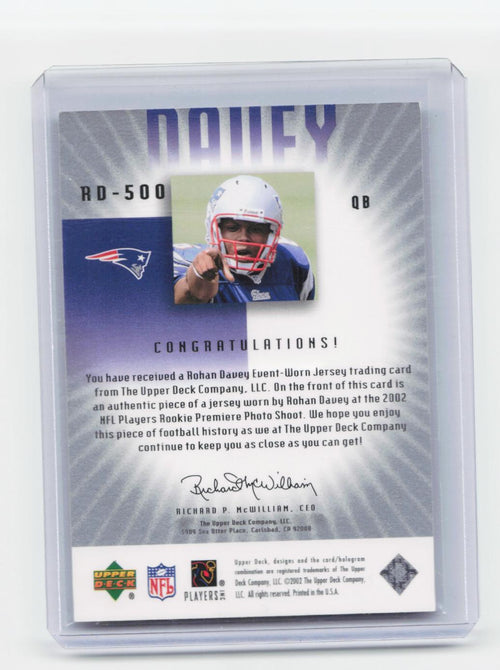 2002 UD Graded #RD-500 Rohan Davey Rookie Jerseys #/350