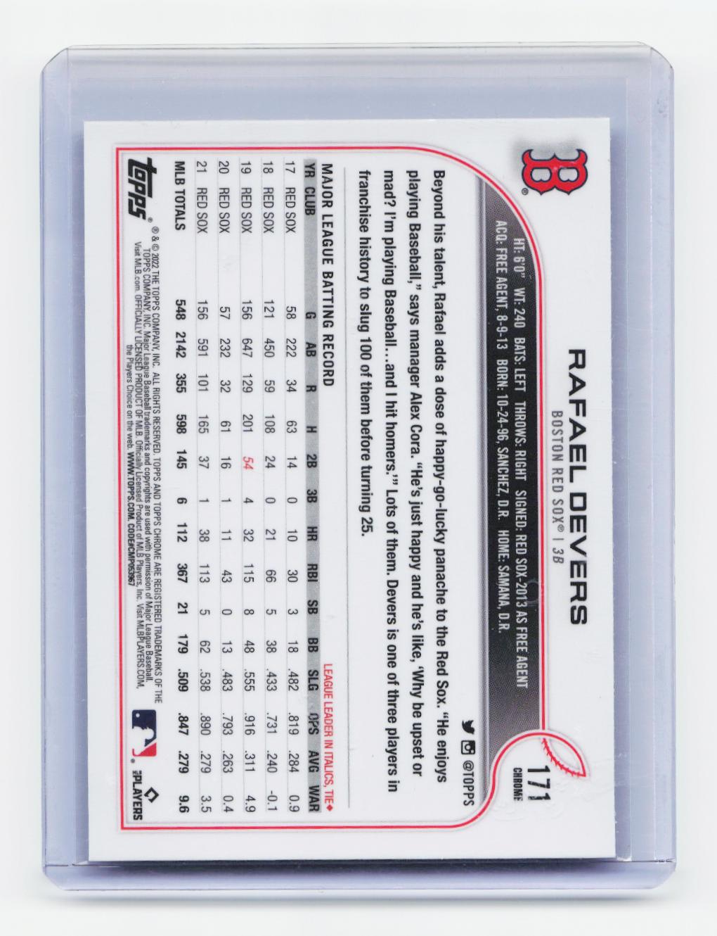 2022 Topps Chrome #171 Rafael Devers Sepia Refractor