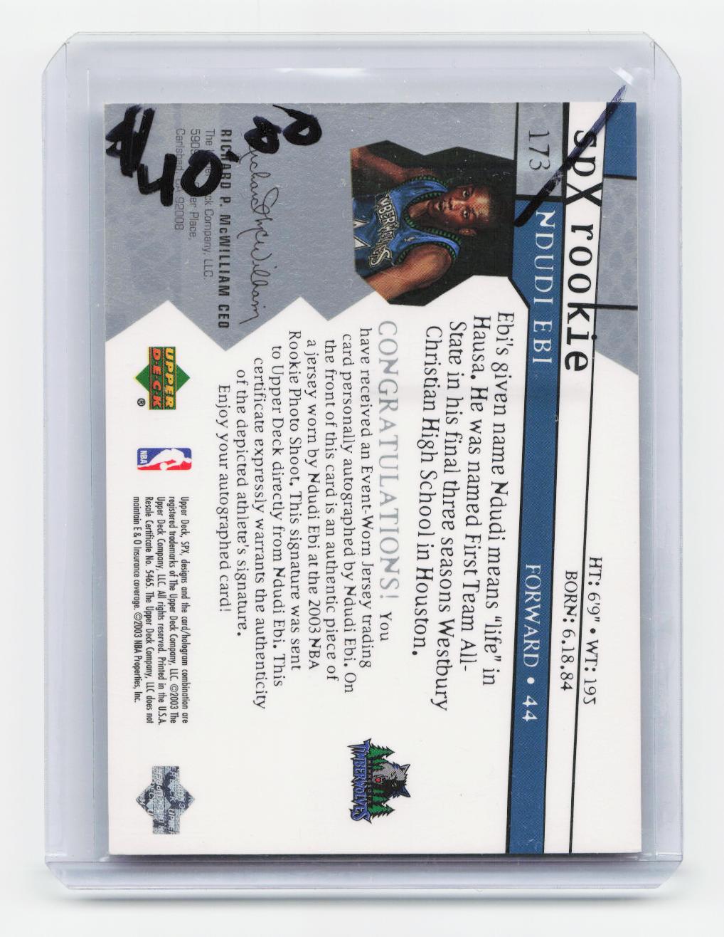 2003-04 SPx #173 Ndudi Ebi #/1999