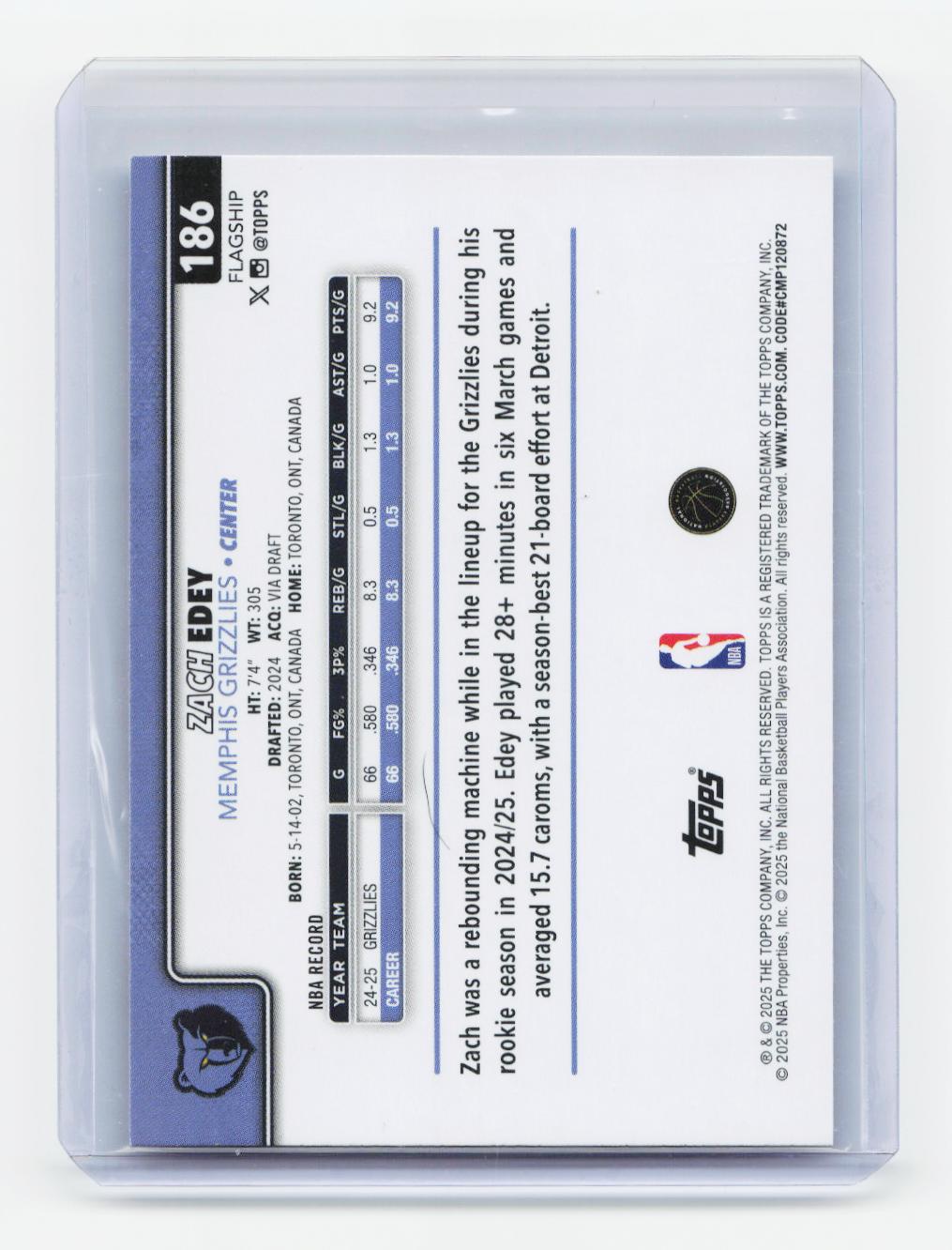 2025-26 Topps #186 Zach Edey