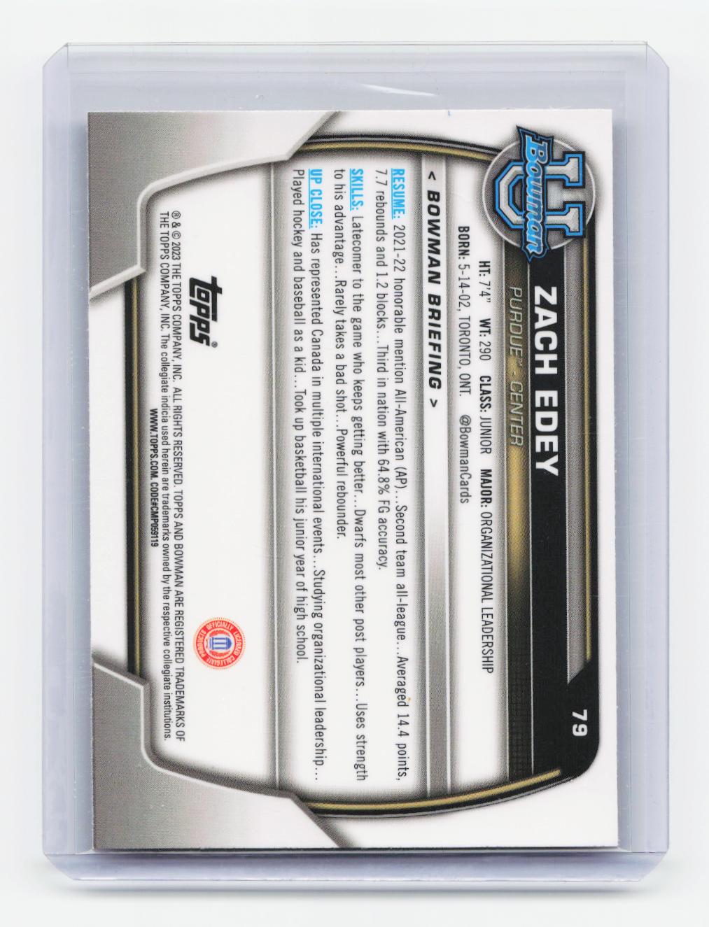 2022-23 Bowman University Chrome #79 Zach Edey Pink