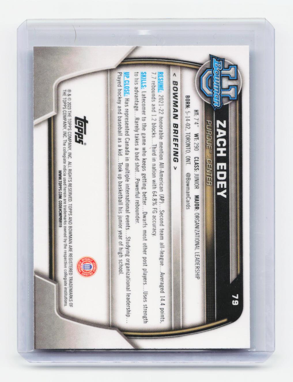 2022-23 Bowman University Chrome #79 Zach Edey