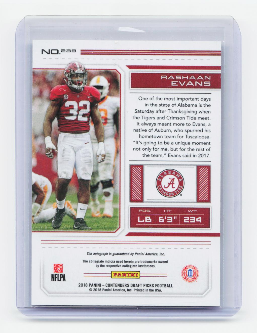 2018 Panini Contenders Draft Picks #239 Rashaan Evans