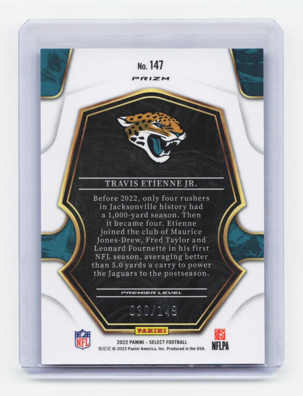 2022 Panini Select #147 Travis Etienne Jr. Blue Prizm #/149