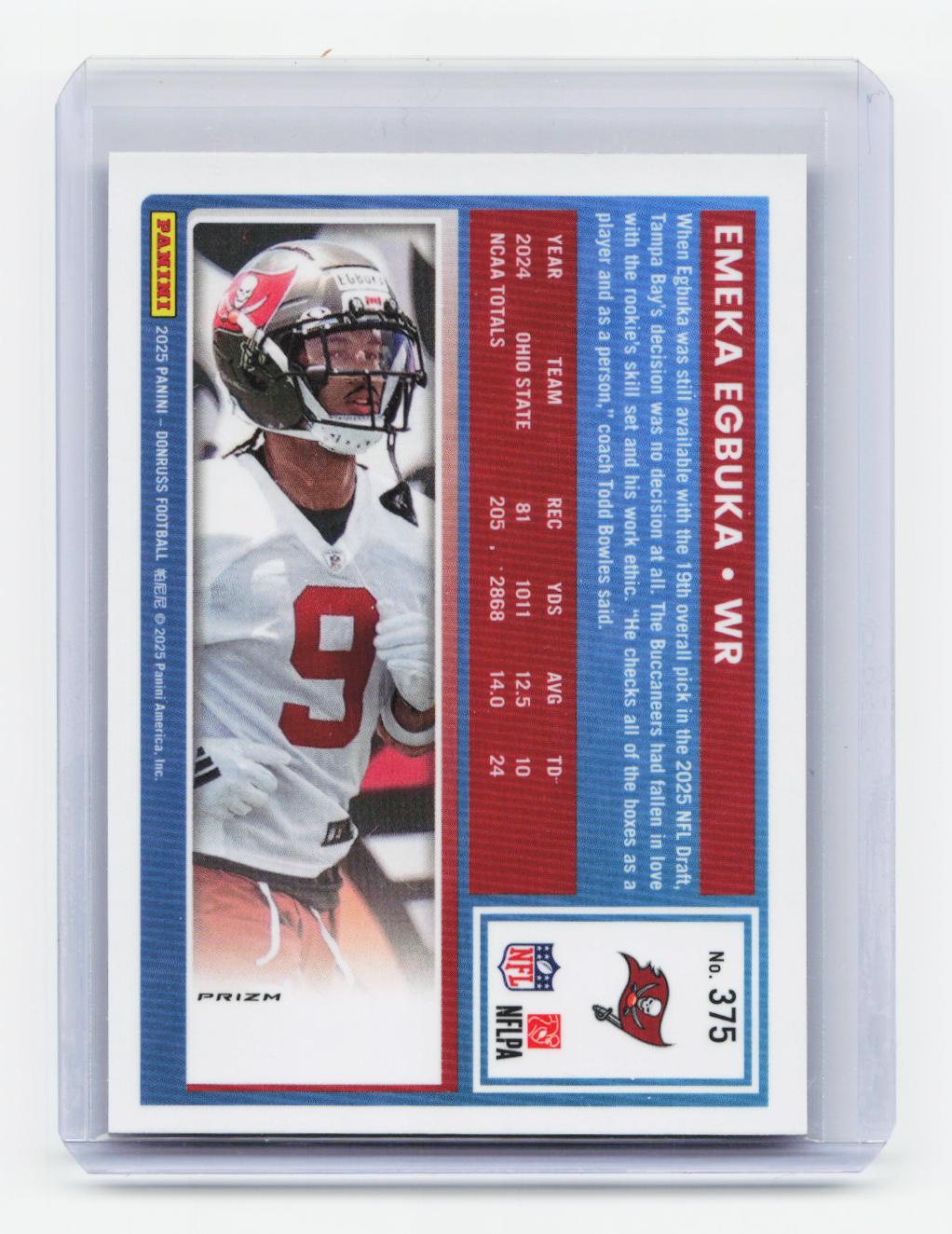 2025 Donruss #375 Emeka Egbuka Optic Rated Rookies Preview Pink