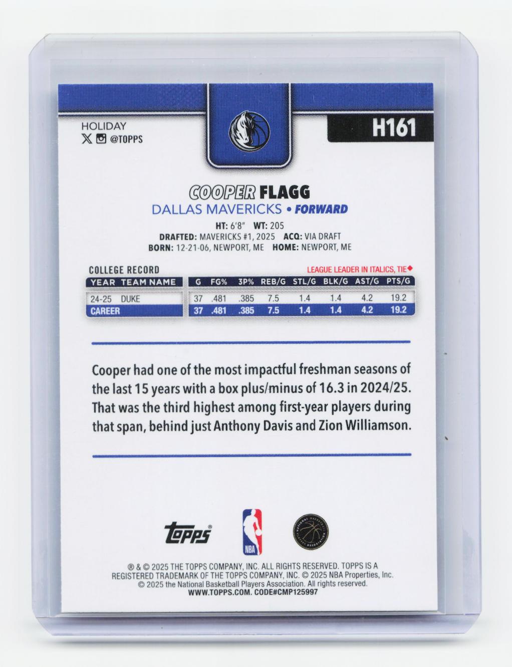 2025-26 Topps Holiday #H161 Cooper Flagg