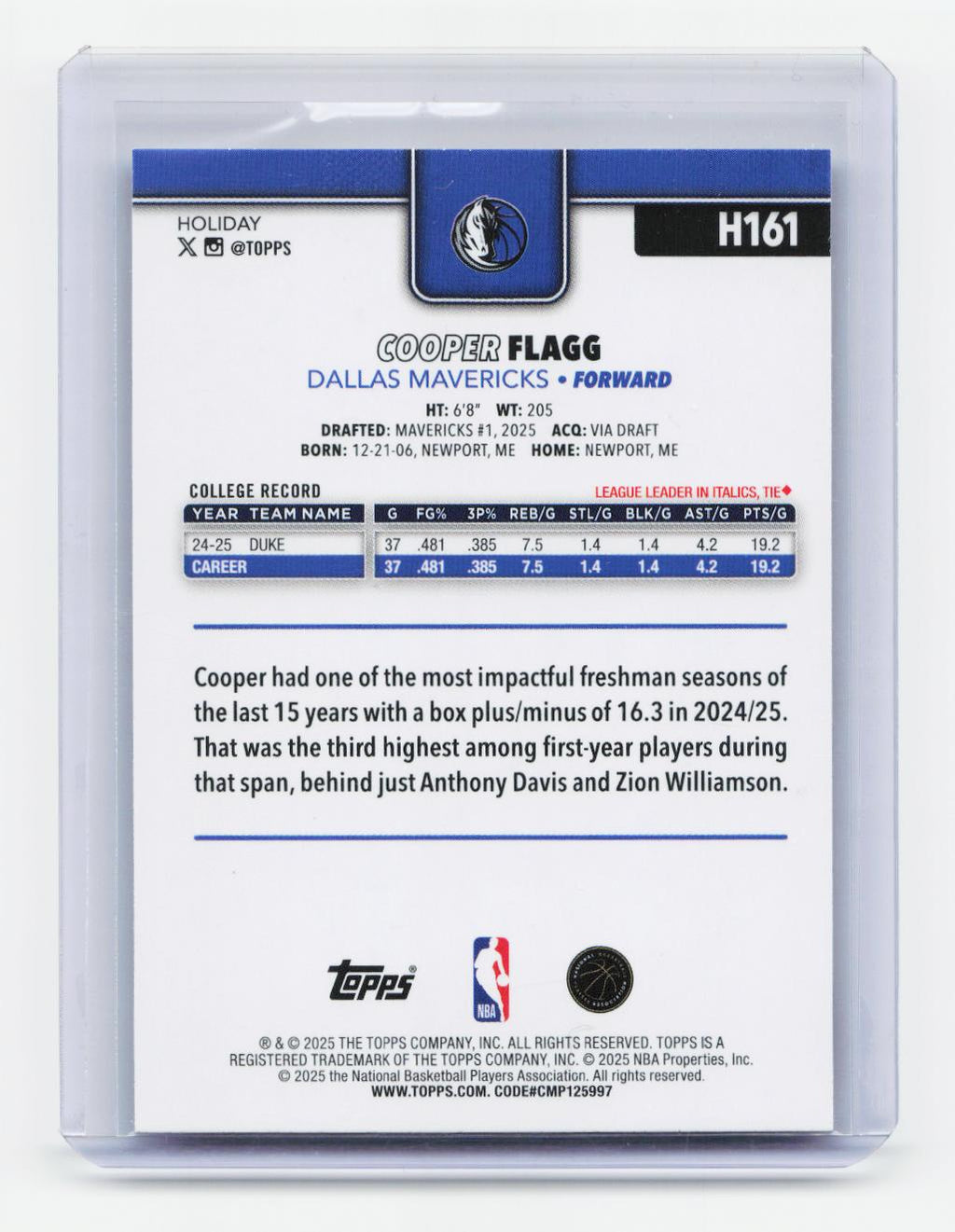2025-26 Topps Holiday #H161 Cooper Flagg