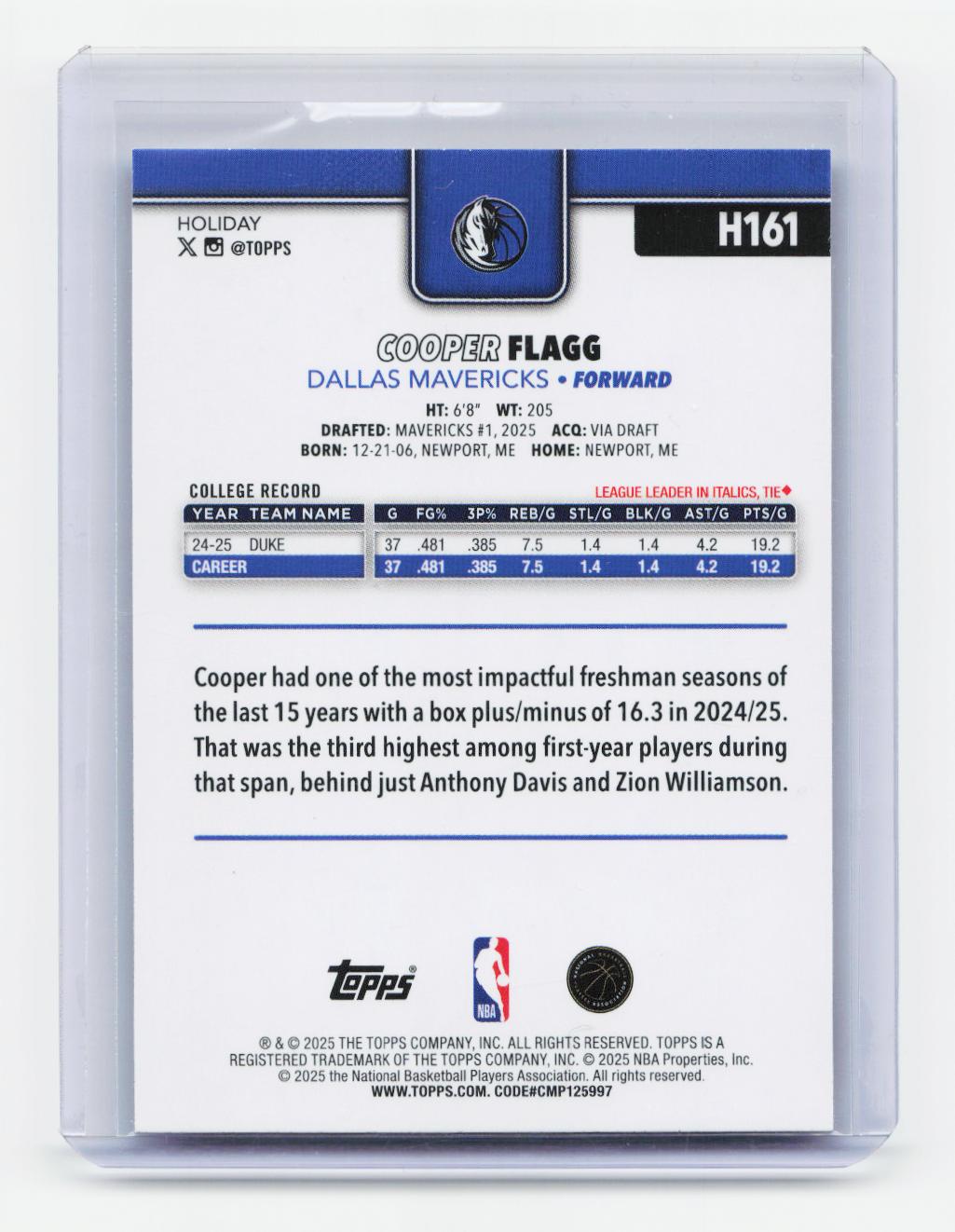 2025-26 Topps Holiday #H161 Cooper Flagg