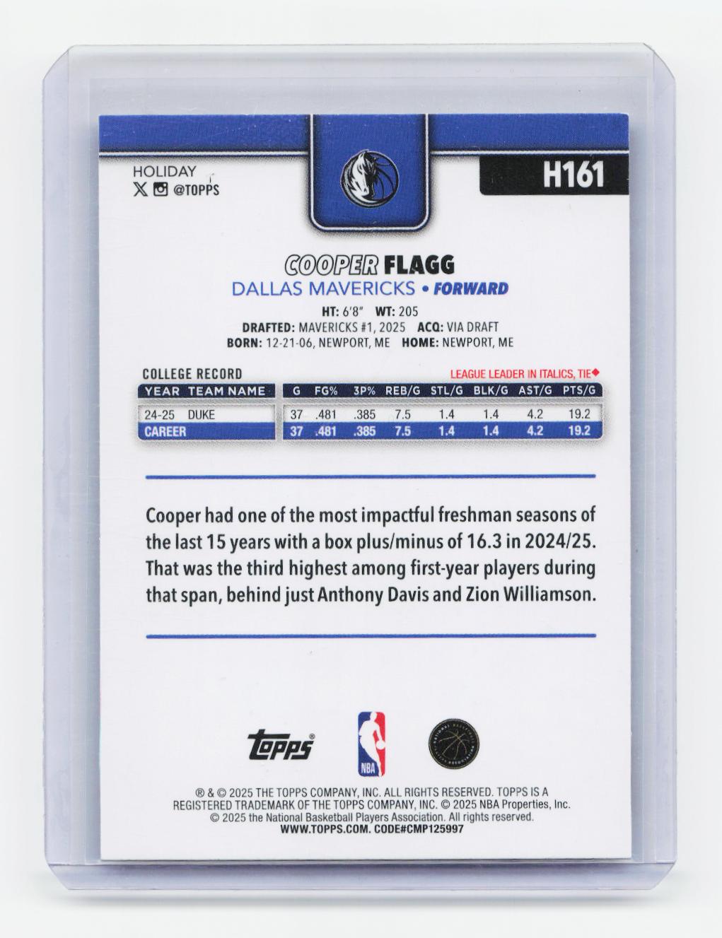 2025-26 Topps Holiday #H161 Cooper Flagg