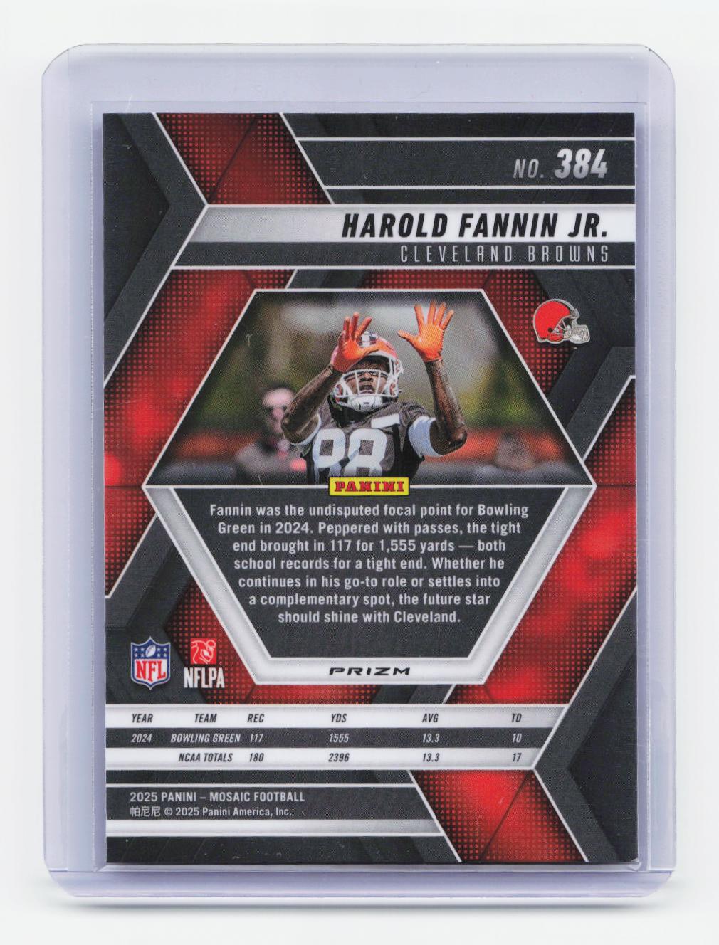 2025 Panini Mosaic #384 Harold Fannin Jr. Mosaic Red and White Stripe