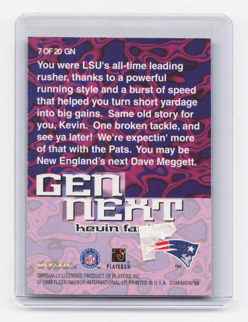 1999 SkyBox Dominion #7 GN Kevin Faulk Gen Next Plus