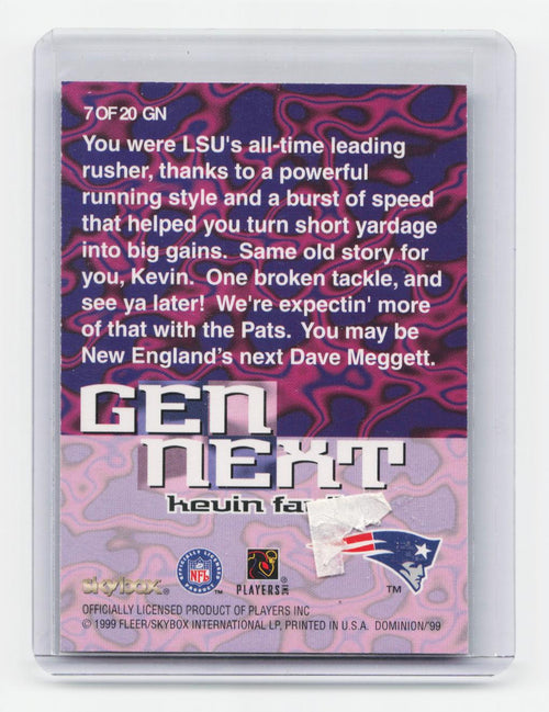 1999 SkyBox Dominion #7 GN Kevin Faulk Gen Next Plus