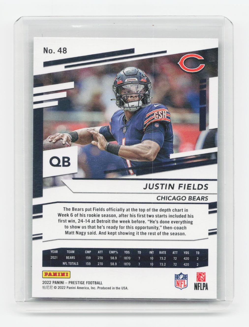 2022 Panini Prestige #48 Justin Fields Xtra Points Diamond