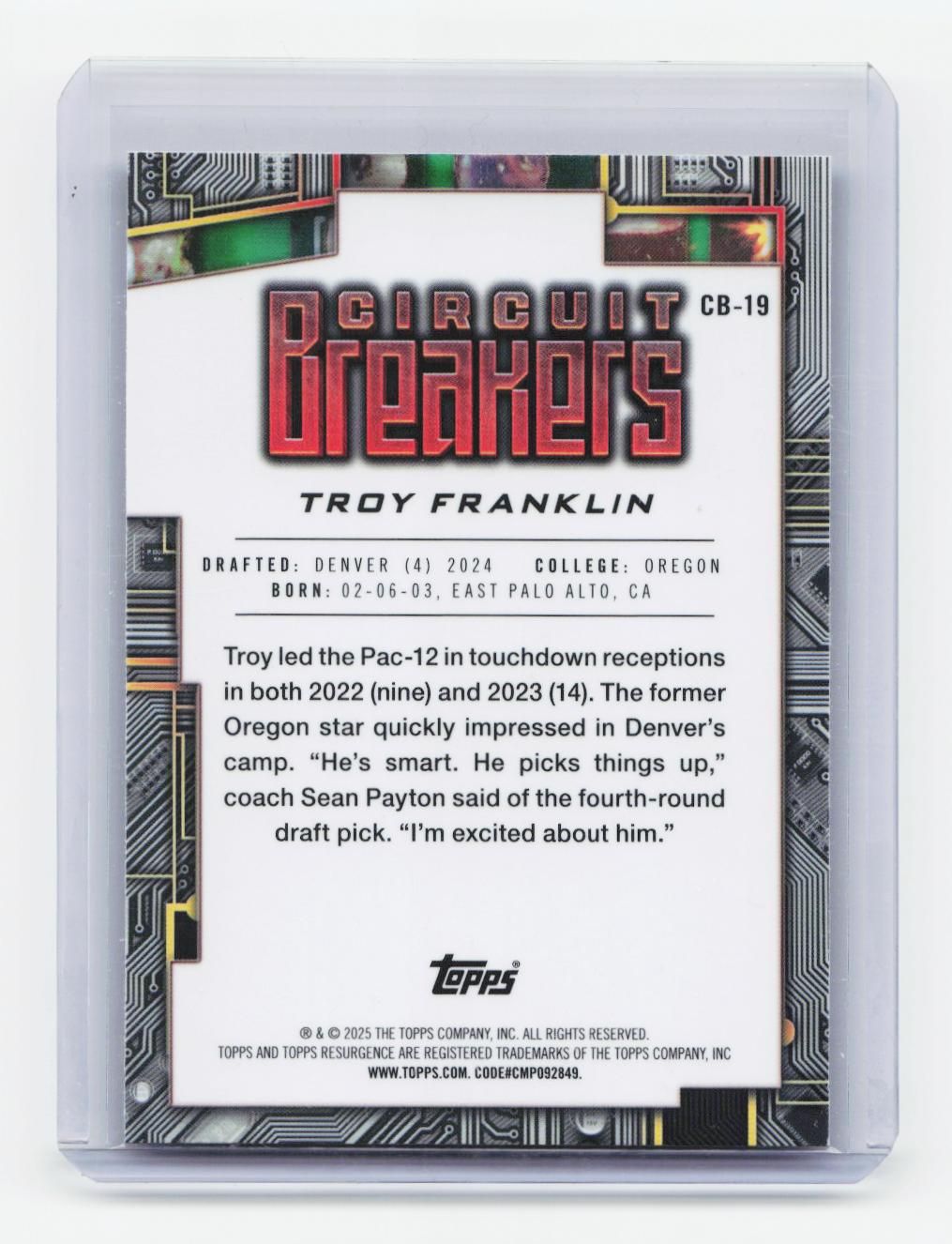 2024 Topps Resurgence #CB-19 Troy Franklin Circuit Breakers