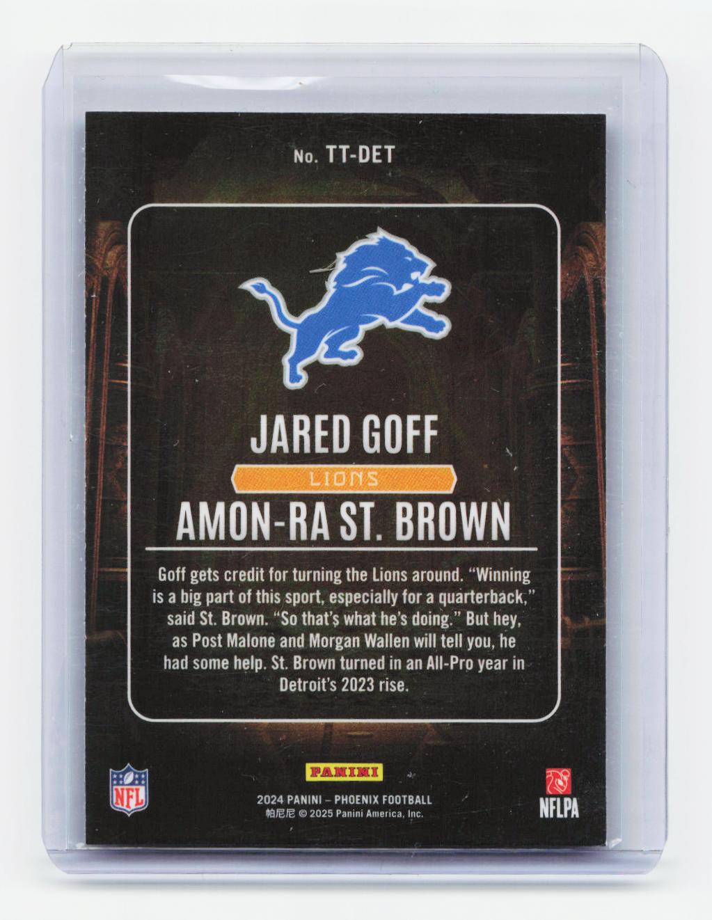 2024 Panini Phoenix #TT-DET Amon-Ra St. Brown / Jared Goff Treasured Tandems