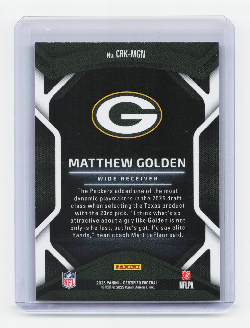 2025 Panini Certified #CRK-MGN Matthew Golden Certified Rookies