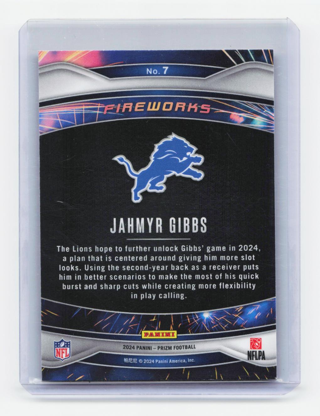2024 Panini Prizm #7 Jahmyr Gibbs Fireworks