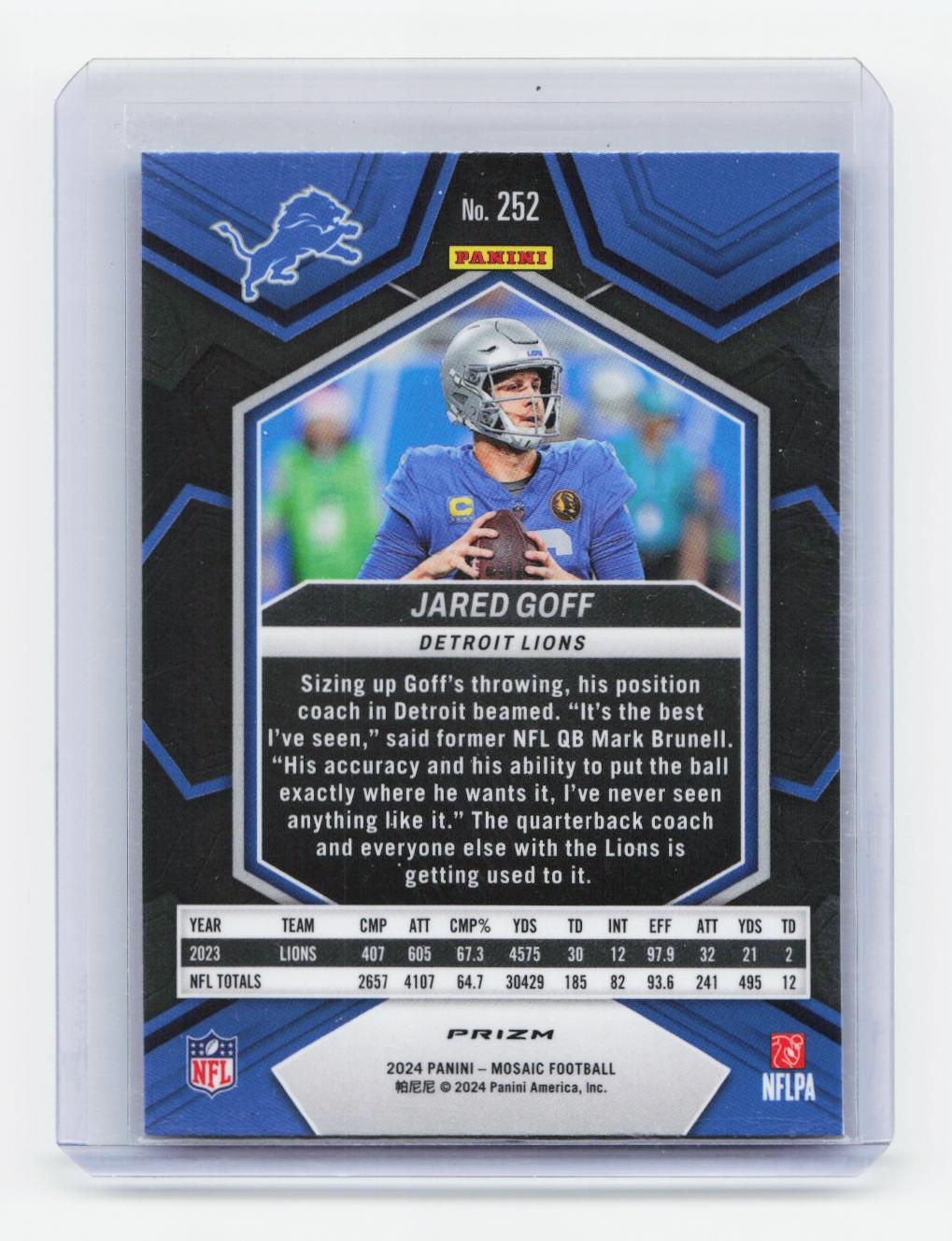 2024 Panini Mosaic #252 Jared Goff Mosaic Reactive Blue