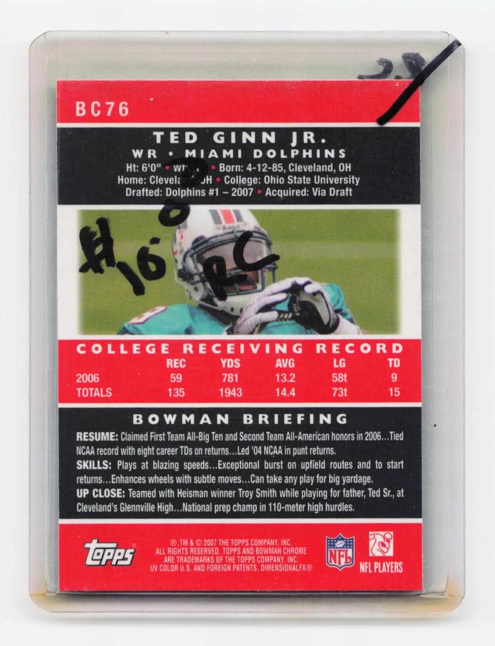 2007 Bowman Chrome #BC76 Ted Ginn Jr.