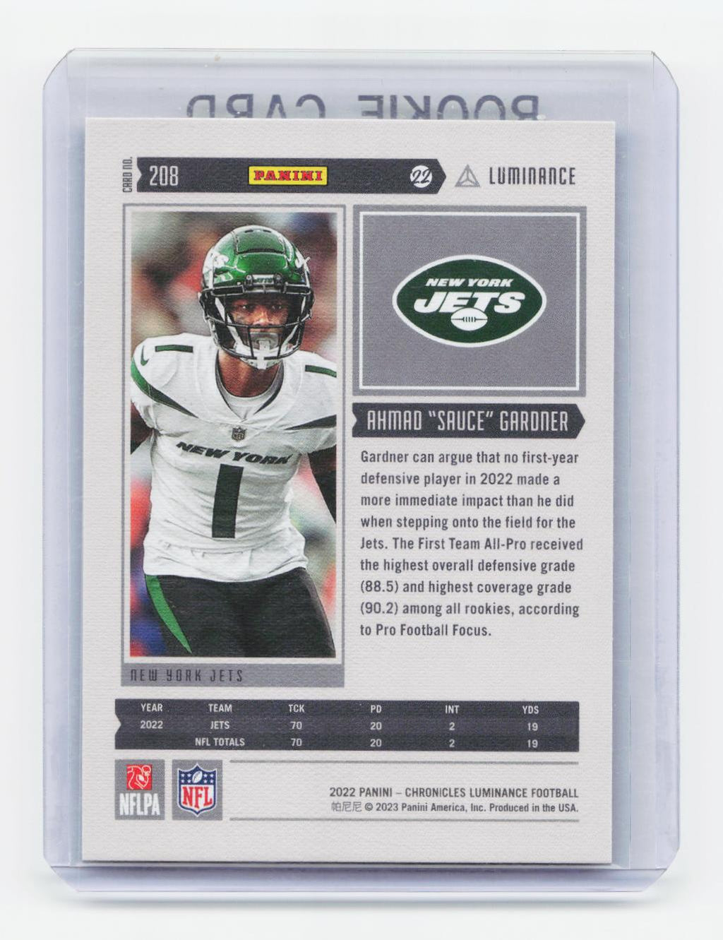 2022 Panini Chronicles #208 Ahmad "Sauce" Gardner Luminance Update Rookies