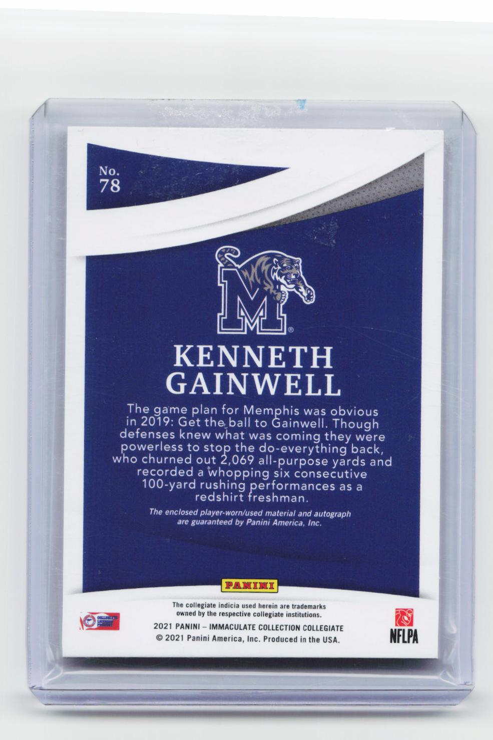 2021 Panini Immaculate Collection Collegiate #78 Kenneth Gainwell Gold #/25