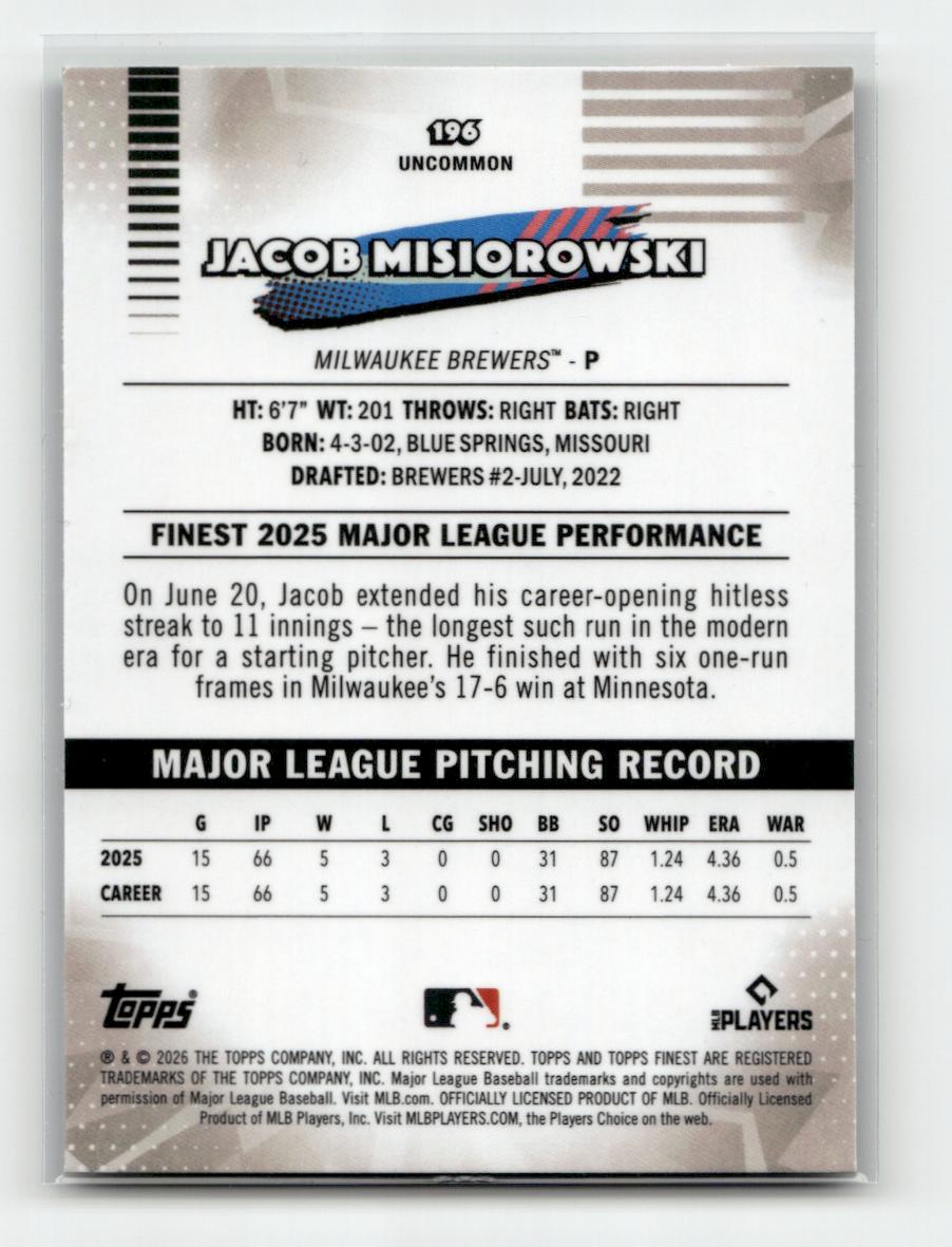 2026 Finest #196 Jacob Misiorowski