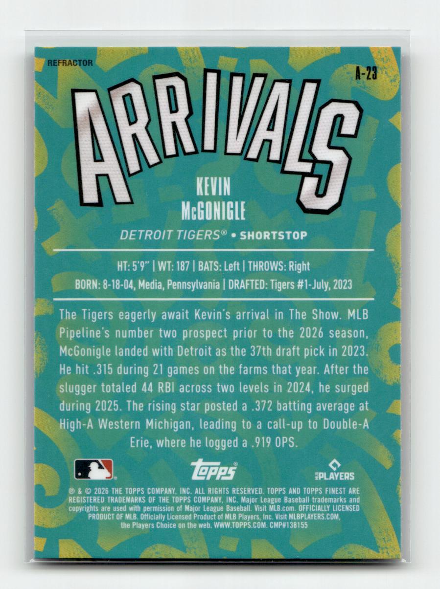 2026 Finest #A-23 Kevin McGonigle Arrivals Refractors