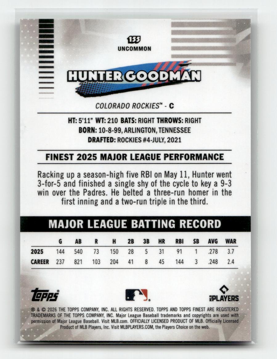 2026 Finest #155 Hunter Goodman Green Refractors #/99