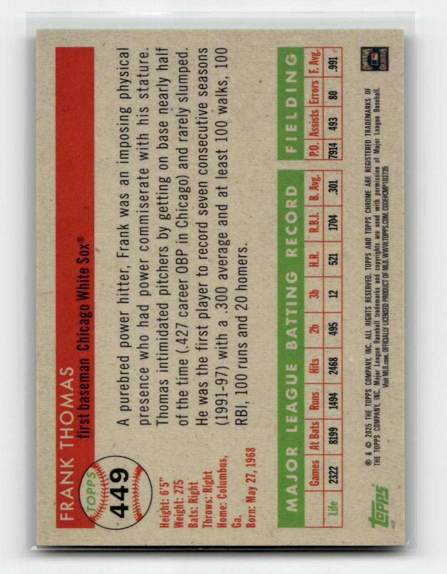2025 Topps Chrome Platinum #449 Frank Thomas Gold Refractors #/50