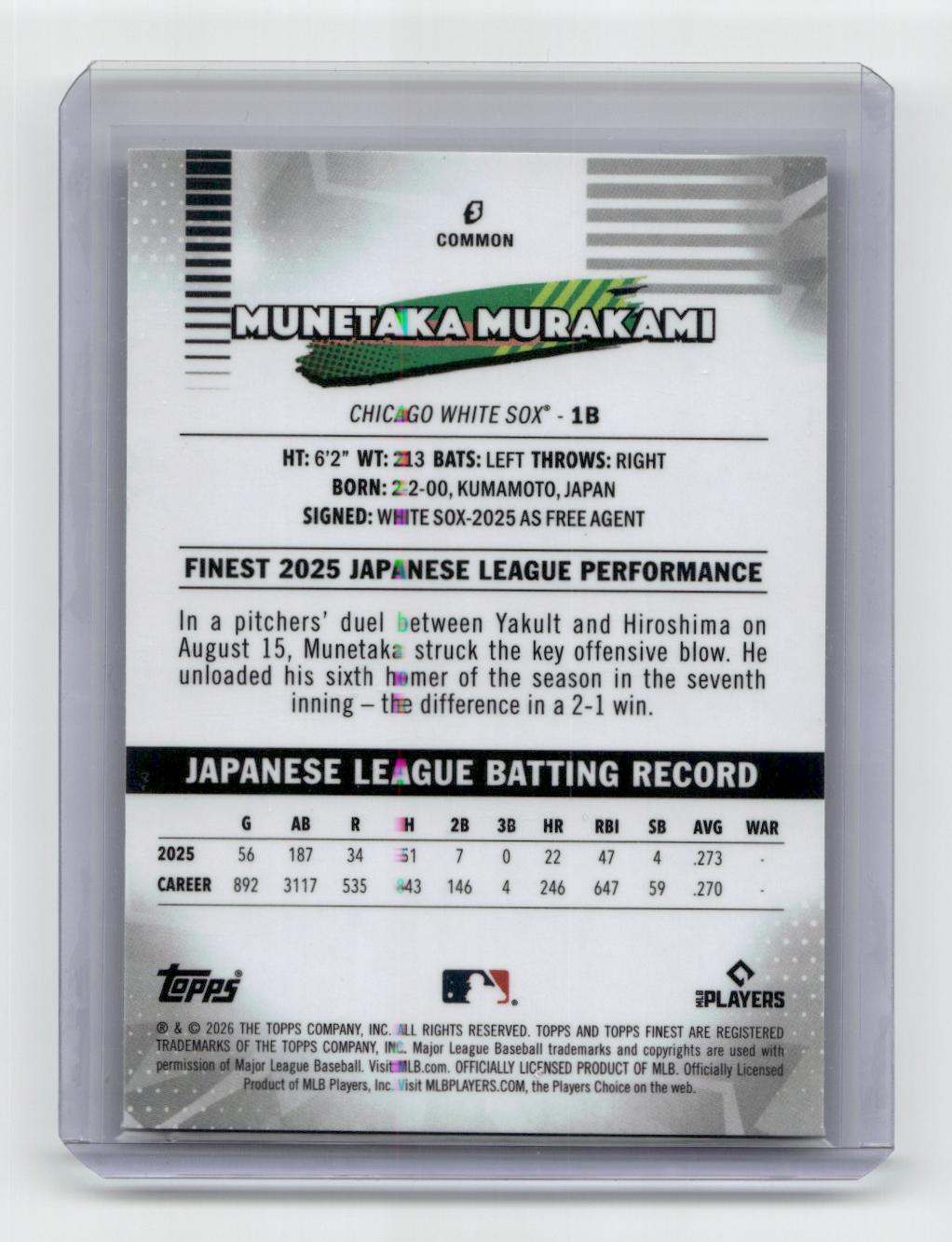 2026 Finest #5 Munetaka Murakami