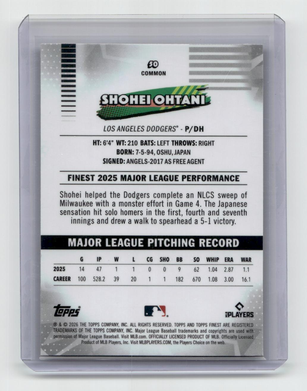 2026 Finest #50 Shohei Ohtani