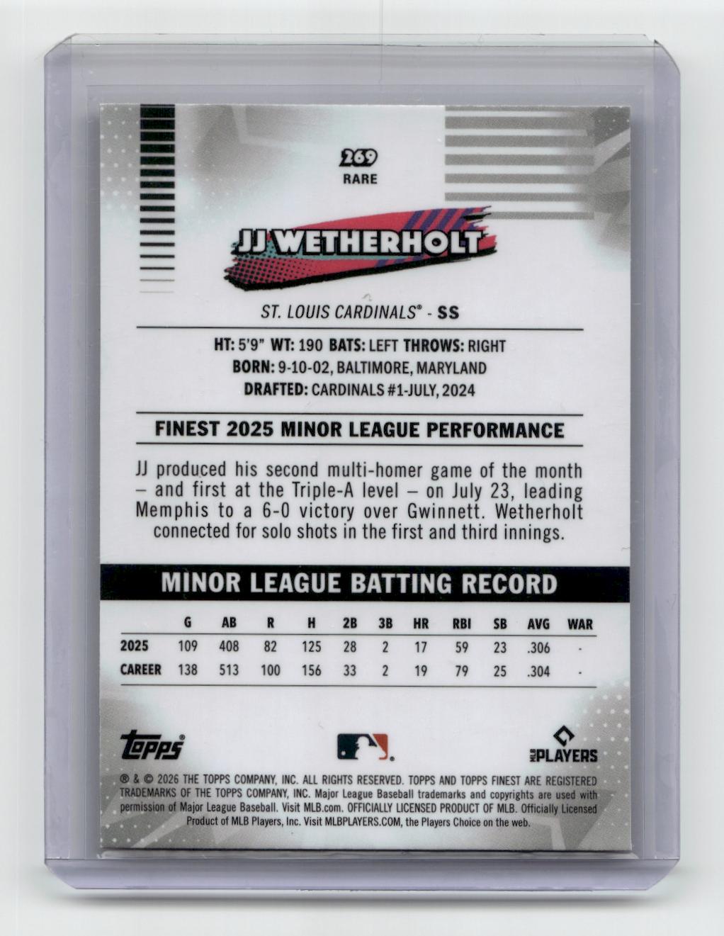 2026 Finest #269 JJ Wetherholt Mini-Diamond Refractors