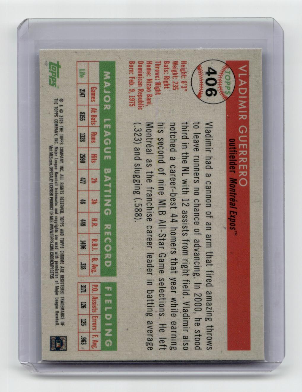 2025 Topps Chrome Platinum #406 Vladimir Guerrero Speckle Refractors #/150