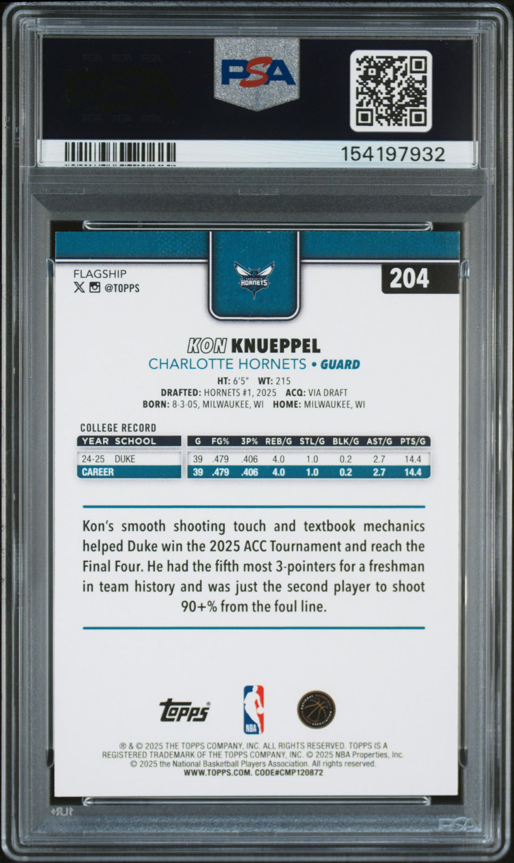 2025 Topps #204 Kon Knueppel PSA 9