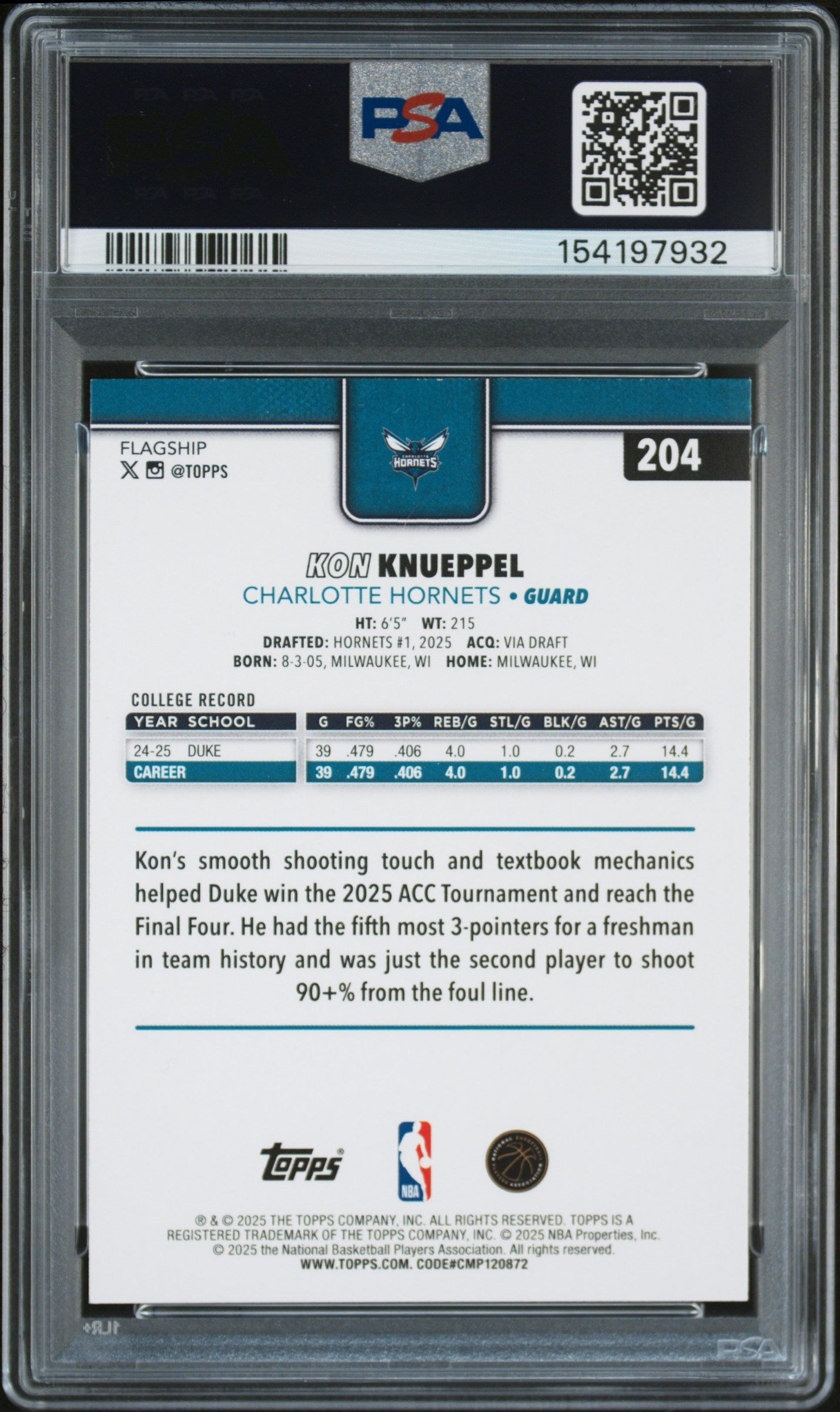 2025 Topps #204 Kon Knueppel PSA 9