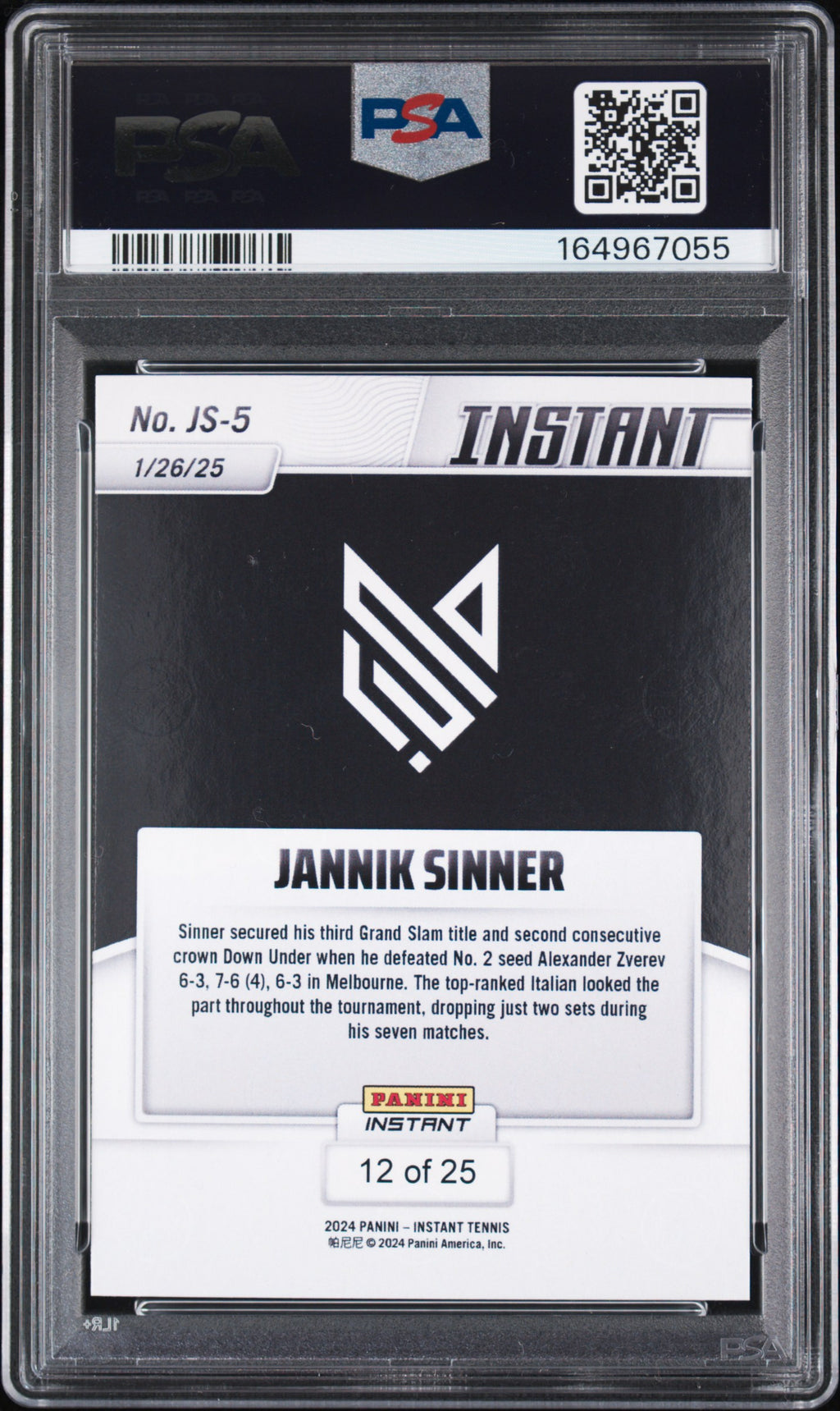 2024 Panini Instant #JS-5 Jannik Sinner Jungle PSA 10 #/25