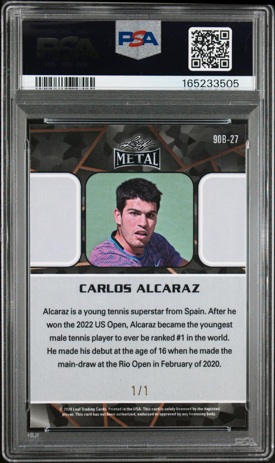2024 Leaf Collective - 1990 Leaf Super Prismatic Gold #90B-27 Carlos Alcaraz #/1