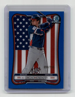 2026 Bowman Chrome #WBC-3 Roman Anthony WBC Flag Blue Refractor #/150