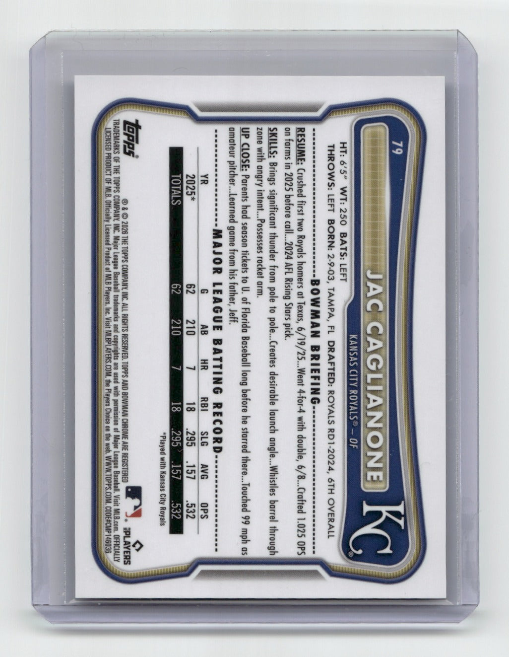 2026 Bowman Chrome #79 Jac Caglianone Image Variation